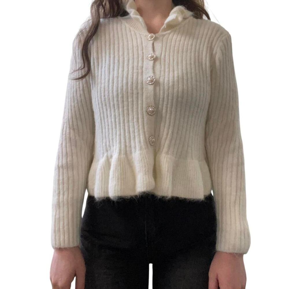 Cream knit cardigan with pearl buttons